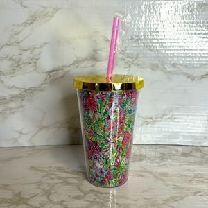 Lilly Pulitzer LILLYS FAVORITE THINGS Pattern drink plastic tumbler with straw